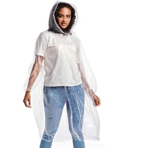 Disposable Rain Ponchos for Adults with Drawstring Hood - Emergency Rain Ponchos Family Pack for Women and Men,Clear