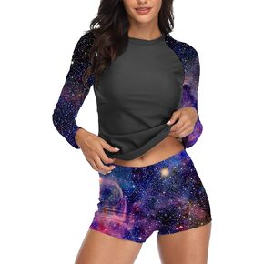 Women's Rash Guard Shirts Long Sleeve UPF 50+ Two Piece Swim Shirt with Built in Bra