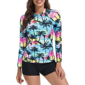JASAMBAC Womens Rash Guard UV UPF 50+ Long Sleeve Surfing Two Piece Swimsuits with Built in Bra