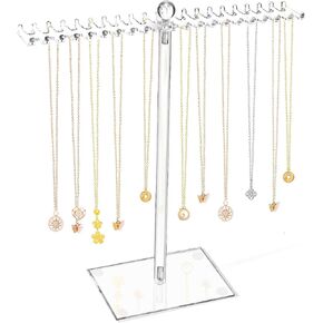 OAOLEER Acrylic Necklace Organizer， Clear Necklace Holder Stand， Jewelry Organizer Display Hanger Rack with Bilateral Hooks for Necklaces Pendant Bracelets Ring