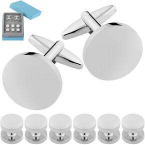Mens Cufflinks Stainless Steel Tuxedo Shirt Studs Set with Gift Box Silver Black Gold Cuff link Jewelry Gift Wedding Business in Kuwait