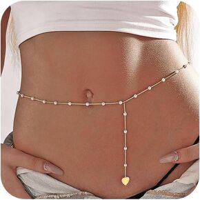 Dainty Silver/14K Gold Plated Body Chains for Women，Layered Pearl Satellite Beads Waist Chain Adjustable Sexy Bikini Belly Chain Summer Fashion Jewelry For Women