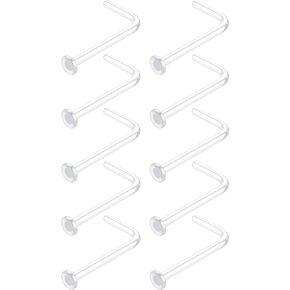 18g Clear Nose Studs for Work - L Shape Clear Nose Piercing Retainers - Bioflex Plastic Nose Rings for Surgery Flat Top 18 Gauge (1.0mm) 10pcs