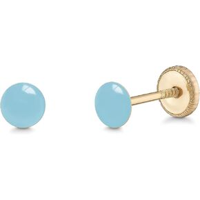 UNICORNJ 14k Yellow Gold Stud Earrings Round Button Dot with Color Enamel for Baby Girls or Women Multiple Piercings Screwback 4mm