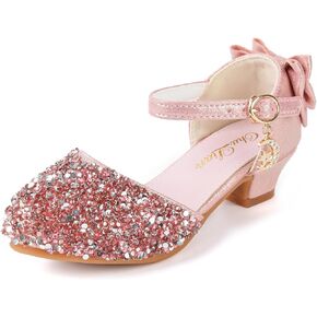 ChuLian Girls Sandals Little Kids Glitter Bow Dress Shoes Crystal Low Heel Sequins Princess Sandals Toddler Flower Wedding Party Shoes