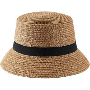 Womens Beach Sun Straw Hat,Lightweight UPF 50+ UV Sun Protection Bucket Hat Foldable Roll Up Cap