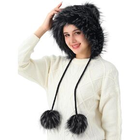 LA CARRIE Women's Faux Fur Hat with 3 Pom Pom for Cold Winter SKI Earflaps
