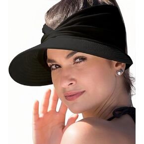 Sun Visor Hats for Women Beach Hat Packable Wide Brim UV Protection with Ponytail Hole Summer Sunhat for Sports