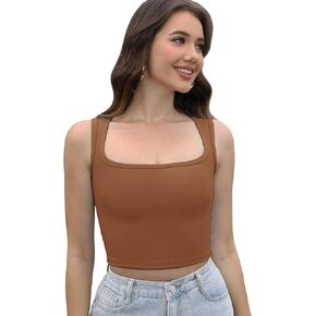 Tapata Womens Square Neck Tank Top Workout Crop Ribbed Tops for Women Trendy Cami