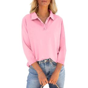 PGANDS Women's 3/4 Sleeve T Shirts Summer V Neck Button Down Polo Shirts Collared Casual Loose Fit Tops
