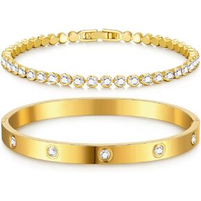 doubgood Gold Bracelets for Women Stackable Gold Bangles for Women Tennis Bracelets Bangle Bracelets Cubic Zirconia 14K Gold Plated Jewelry for Mother's Day Gifts Valentine Wedding Birthday 6.5/7/7.5"