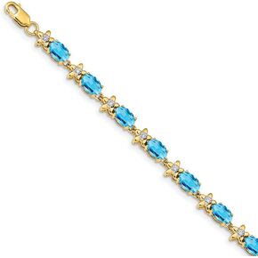 Jewels By Lux 14k Yellow Gold Floral Diamond Amethyst Bracelet