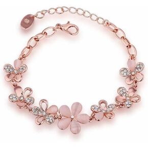 Women's Floral Charm Bracelet In Rose Gold