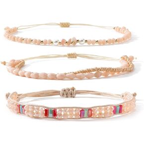 MengPa Bohemian Beads Bracelets String Braided Beaded Wrap Bracelet Sets Handmade Adjustable for Women Girls