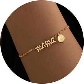 Mothers Day Gifts for Mom Mama Bracelet Gold Initial Bracelet Mom Bracelets Birthday Gifts Ideas Letter Bracelets for Women Mom Stepmom Bonus Mom to Be Mother in Law Wife