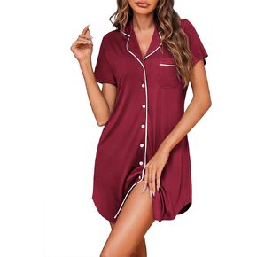 Ekouaer Womens Nightgown Button Down Sleepshirts Short Sleeve Sleepwear Boyfriend Nightshirts Pajama Dress