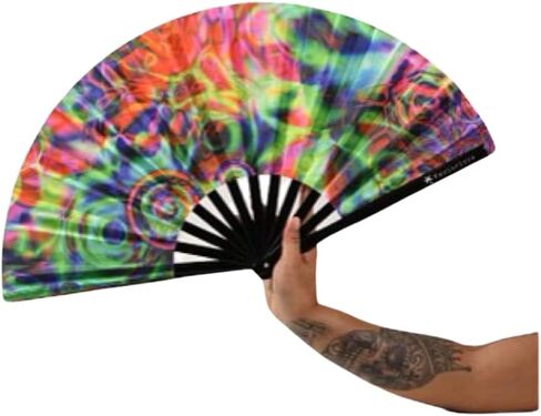 Rave Fan | Lightweight & Water Resistant foldable fan | 13in festival fan | Durable Clack Fan w/Velvet Drawstring rave fans Storage bag | Black Glitter Women's Foldable Hand Fan in Saudi Arabia
