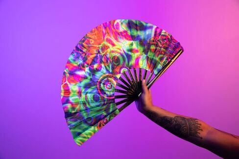 Rave Fan | Lightweight & Water Resistant foldable fan | 13in festival fan | Durable Clack Fan w/Velvet Drawstring rave fans Storage bag | Black Glitter Women's Foldable Hand Fan in Saudi Arabia