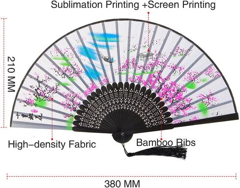 مروحة يد من الخيزران الحريري قابلة للطي للرجال/النساء، مروحة يدوية صينية/يابانية للهدايا، والرقص، والمهرجانات، والنوادي، والحدث، والحفلات، والديكور (الفراشات الوردية في الزهور-4) in Kuwait