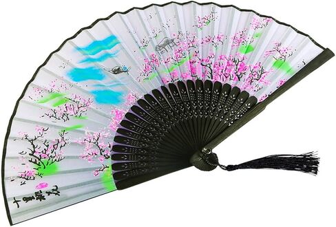 مروحة يد من الخيزران الحريري قابلة للطي للرجال/النساء، مروحة يدوية صينية/يابانية للهدايا، والرقص، والمهرجانات، والنوادي، والحدث، والحفلات، والديكور (الفراشات الوردية في الزهور-4) in Kuwait