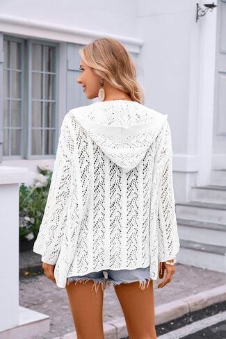 Women's Lightweight Crochet Cardigan Sweaters Long Sleeve Open Front Knit Summer Boho Hooded Beach Cover up in Saudi Arabia