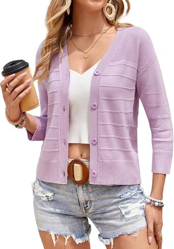 سترة نسائية مقصوصة من GRACE KARIN بأكمام 3/4 وأزرار سفلية بوليرو سترة محبوكة مفتوحة من الأمام وخفيفة الوزن in Kuwait