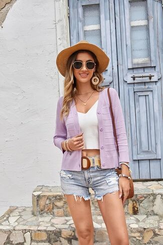 سترة نسائية مقصوصة من GRACE KARIN بأكمام 3/4 وأزرار سفلية بوليرو سترة محبوكة مفتوحة من الأمام وخفيفة الوزن in Kuwait