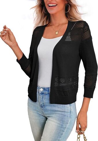 سترة LIENRIDY النسائية ذات الأكمام القصيرة من الكروشيه بأكمام 3/4 مفتوحة من الأمام، مقاس S-XL in Saudi Arabia