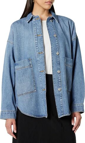 The Drop Women's Pilar Long Denim Shirt Jacket in Saudi Arabia