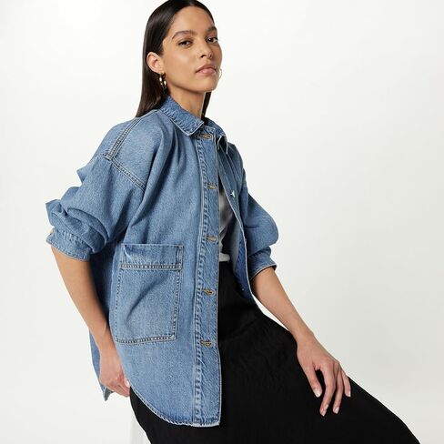 The Drop Women's Pilar Long Denim Shirt Jacket in Saudi Arabia
