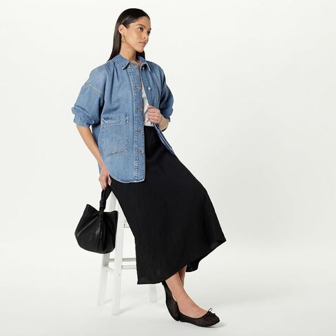 The Drop Women's Pilar Long Denim Shirt Jacket in Saudi Arabia