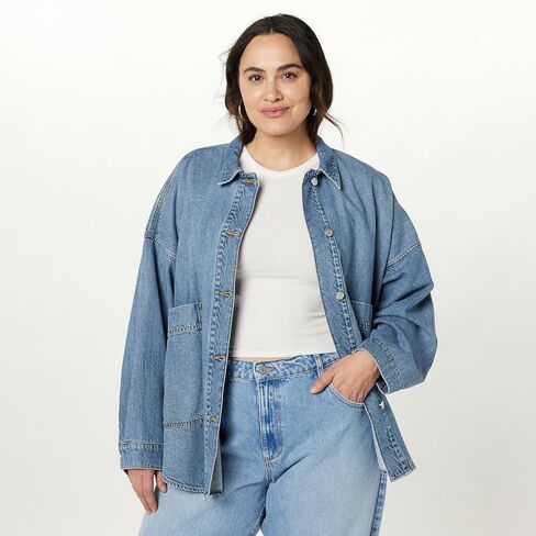 The Drop Women's Pilar Long Denim Shirt Jacket in Saudi Arabia