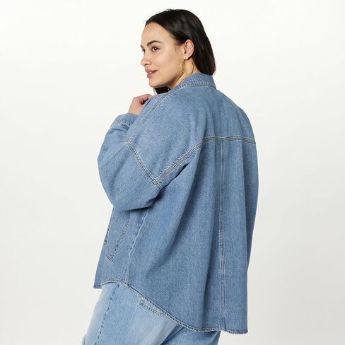 The Drop Women's Pilar Long Denim Shirt Jacket in Saudi Arabia