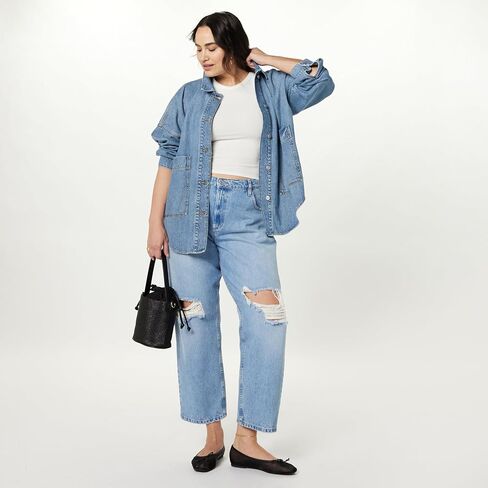 The Drop Women's Pilar Long Denim Shirt Jacket in Saudi Arabia
