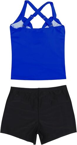 Women Two Piece Swimsuits Tankini Set with V Neck Pleated Top Boyshort Bottom in Saudi Arabia
