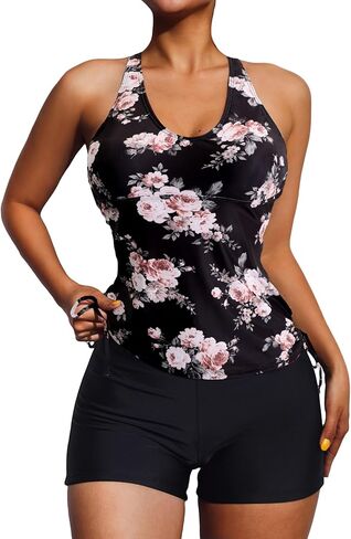 بدلة سباحة تانكيني للسيدات من SOLY HUX بطباعة زهور، قميص بدون أكمام مع شورت للأولاد، بدلة سباحة مكونة من قطعتين in Kuwait