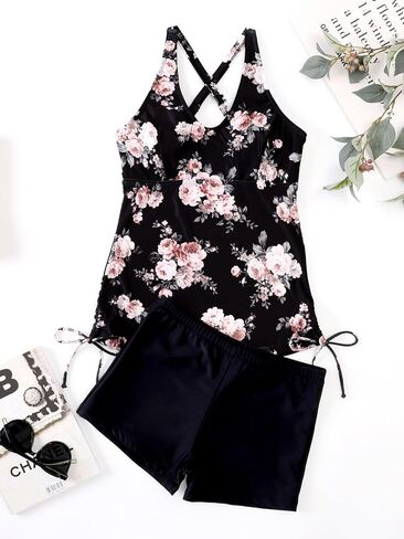 بدلة سباحة تانكيني للسيدات من SOLY HUX بطباعة زهور، قميص بدون أكمام مع شورت للأولاد، بدلة سباحة مكونة من قطعتين in Kuwait