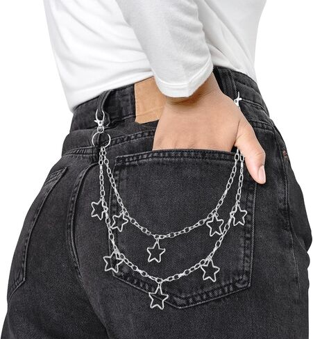 Hip Hop Pants Chain Jean Chain Star Punk Layered Keychains Silver Pocket Chain Cute Wallet Chain for Men and Women in Saudi Arabia