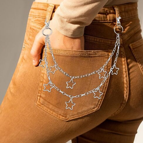 Hip Hop Pants Chain Jean Chain Star Punk Layered Keychains Silver Pocket Chain Cute Wallet Chain for Men and Women in Saudi Arabia
