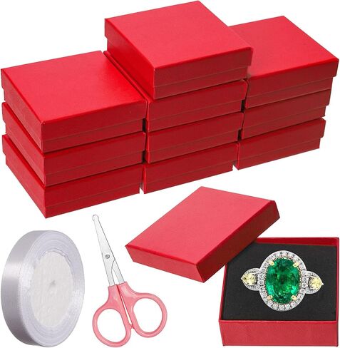 Swpeet 12Pcs Royal Blue 3.5×3.5×1 Inch Cardboard Jewelry Gift Boxes with Scissors and Polyester Ribbon, Necklace Earring Bracelet Boxes Gift Case Ideal for Jewelry Storage Packaging Display in Saudi Arabia