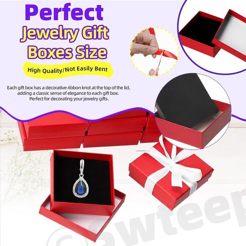 Swpeet 12Pcs Royal Blue 3.5×3.5×1 Inch Cardboard Jewelry Gift Boxes with Scissors and Polyester Ribbon, Necklace Earring Bracelet Boxes Gift Case Ideal for Jewelry Storage Packaging Display in Saudi Arabia