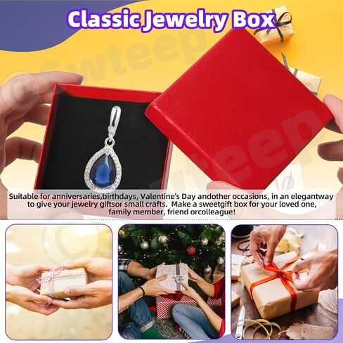 Swpeet 12Pcs Royal Blue 3.5×3.5×1 Inch Cardboard Jewelry Gift Boxes with Scissors and Polyester Ribbon, Necklace Earring Bracelet Boxes Gift Case Ideal for Jewelry Storage Packaging Display in Saudi Arabia