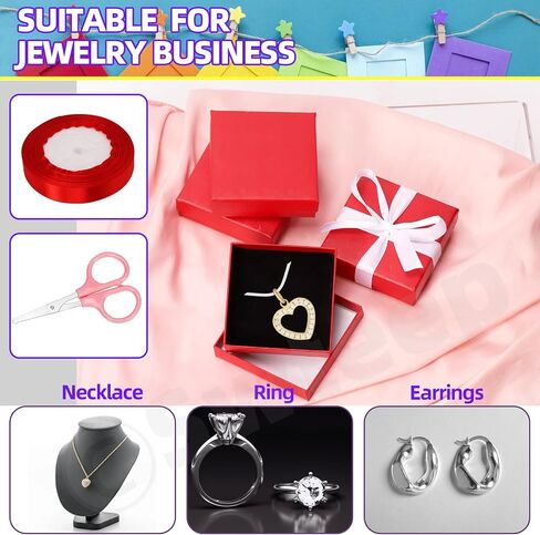 Swpeet 12Pcs Royal Blue 3.5×3.5×1 Inch Cardboard Jewelry Gift Boxes with Scissors and Polyester Ribbon, Necklace Earring Bracelet Boxes Gift Case Ideal for Jewelry Storage Packaging Display in Saudi Arabia