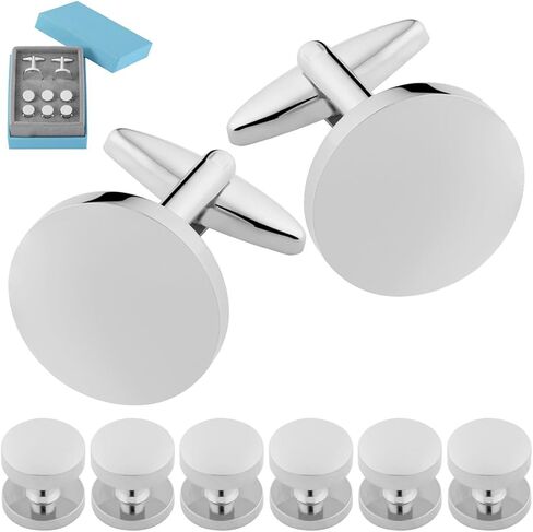 Mens Cufflinks Stainless Steel Tuxedo Shirt Studs Set with Gift Box Silver Black Gold Cuff link Jewelry Gift Wedding Business in Kuwait