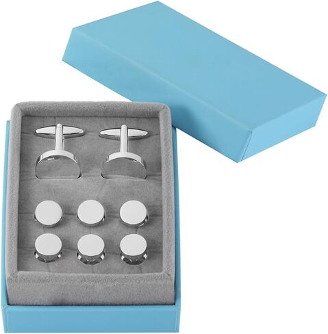 Mens Cufflinks Stainless Steel Tuxedo Shirt Studs Set with Gift Box Silver Black Gold Cuff link Jewelry Gift Wedding Business in Kuwait