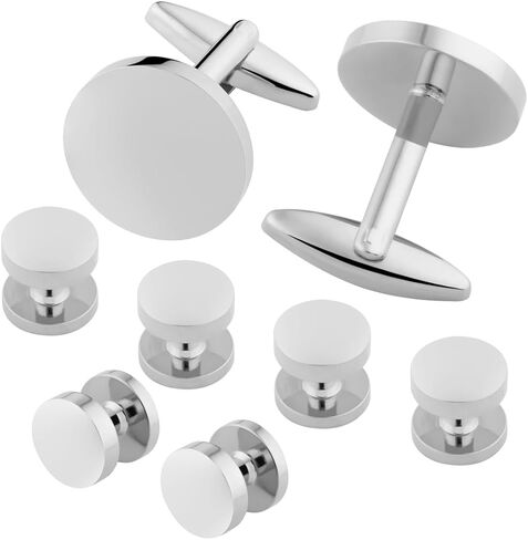 Mens Cufflinks Stainless Steel Tuxedo Shirt Studs Set with Gift Box Silver Black Gold Cuff link Jewelry Gift Wedding Business in Kuwait