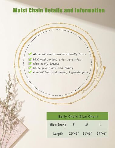قطعتان من سلاسل الخصر المطلية بالذهب عيار 18 قيراط للنساء سلسلة بطن فيجارو لؤلؤية قابلة للتعديل للخصر سلسلة ذهبية CZ متعرجة للخصر سلسلة صيفية للشاطئ بيكيني مثير مجوهرات للجسم للنساء (25-43 بوصة) in Kuwait