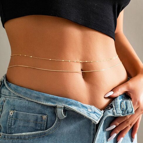 سلاسل خصر مطلية بالذهب من Turandoss للنساء، سلسلة جسم البطن ذات طبقات ذهبية للخصر سلسلة خصر بيكيني مثيرة قابلة للتعديل in Kuwait