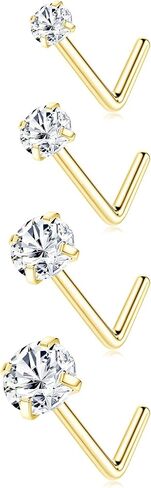 LOLIAS 14K الذهب شغل الأنف ترصيع 316L الجراحية الصلب حلقات الأنف الذهب الأزرار 6A تشيكوسلوفاكيا مقلد الماس المفتاح L على شكل ثقب الأنف حلقات الأنف هيبوالرجينيك للنساء الرجال 20G in Kuwait