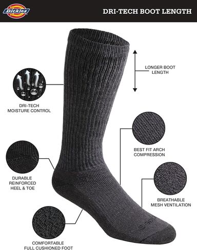 Dickies Men's Dri-Tech Moisture Control Boot-Length Socks, 6 & 12 Pairs, Sizes L-XL in Saudi Arabia